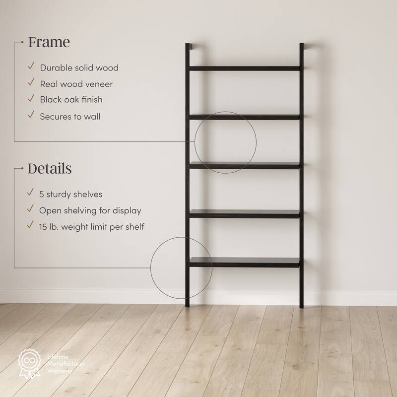 Beacon Boho Rustic 5 Tier Bookshelf, Wall Mounted Solid Wood Bookcase