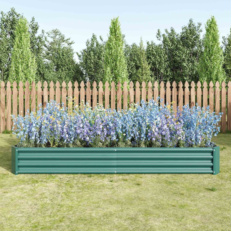 Metal Raised Garden Bed Planter Box for Outdoor Gardening - Green - 8x4x1ft