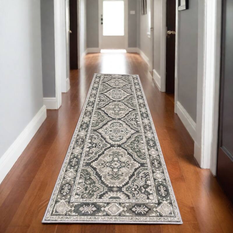 HomeRootsMedallion Traditional Runner Area Rug - 92.52' X '26.77' X '0.39 - Blue/Ivory