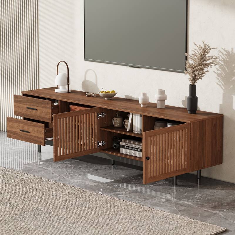 78-Inch TV Stand for TVs up to 85", Entertainment Center TV Media Console Table with Storage Cabinet, Open Shelf and 2 Drawers