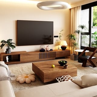 Modern Retractable & Extendable TV Stand with 4 Drawers, Up to 103 Inches - 78.54"D x 15.74"W x 13.78"H