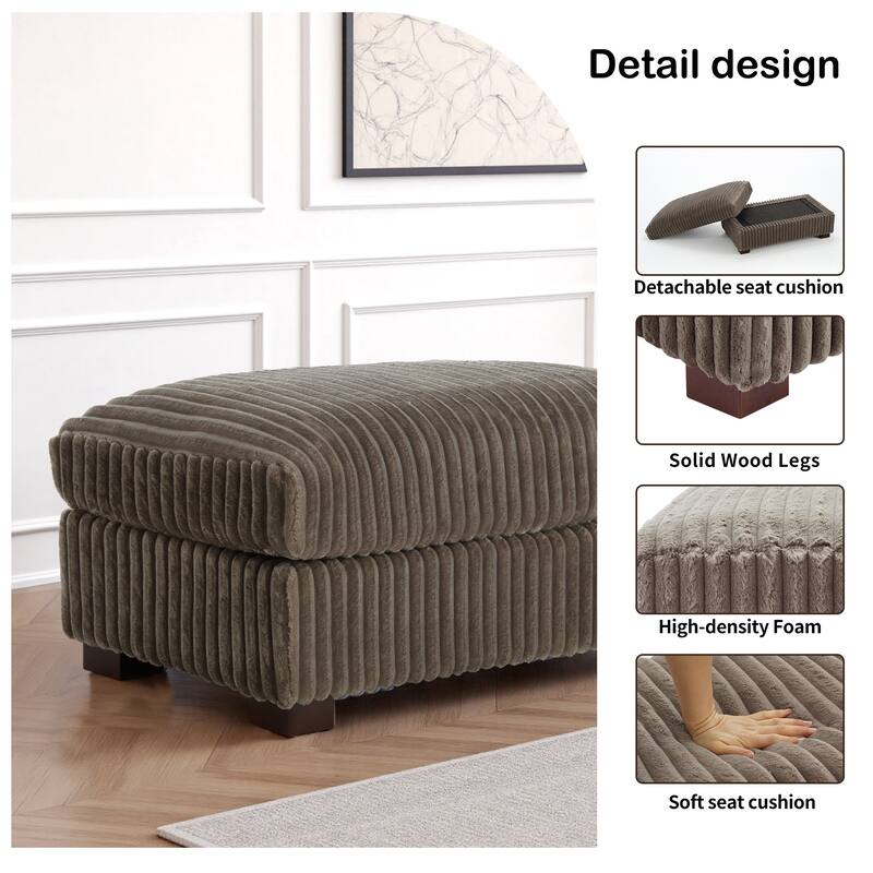 40" W Oversized Rectangle Plush Corduroy Ottoman