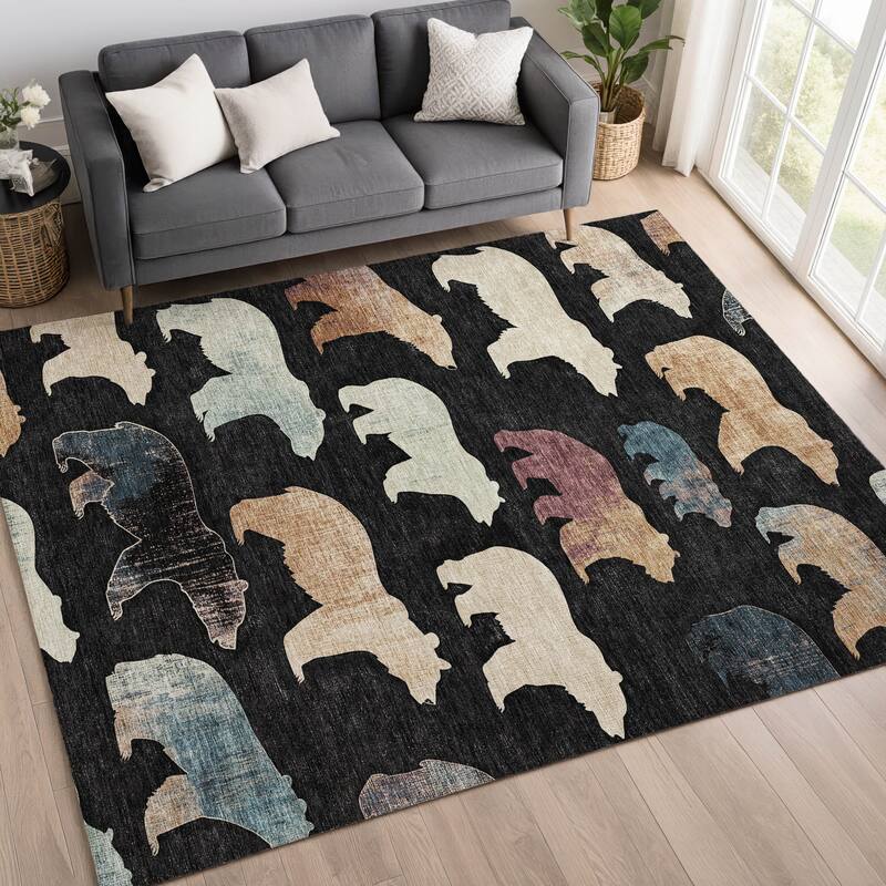 Machine Washable Indoor/ Outdoor Modern Bear Chantille Rug