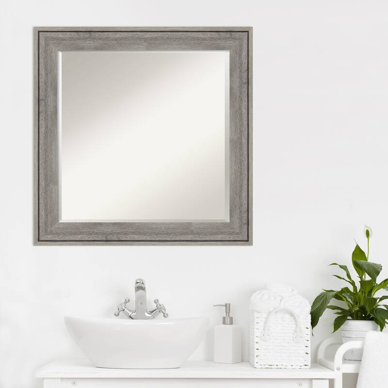 Beveled Wood Bathroom Wall Mirror - Regis Barnwood Grey Frame - Regis Barnwood Grey