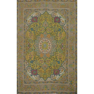 Hand Knotted Oriental 100% Wool Carpet Traditional Floral Green Tabriz Area Rug - 8' 11'' X 6' 4''