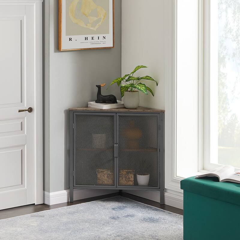 VECELO Modern Triangle Corner Bookcase Corner Bookshelf with Storage Cabinets Corner Cabinet