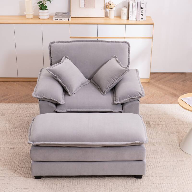 46.9 Inch Single Sofa with 2 Folding Pillows and an Ottoman, Comfort Sofa - Living Room Deep Seating Sofa for Living Room