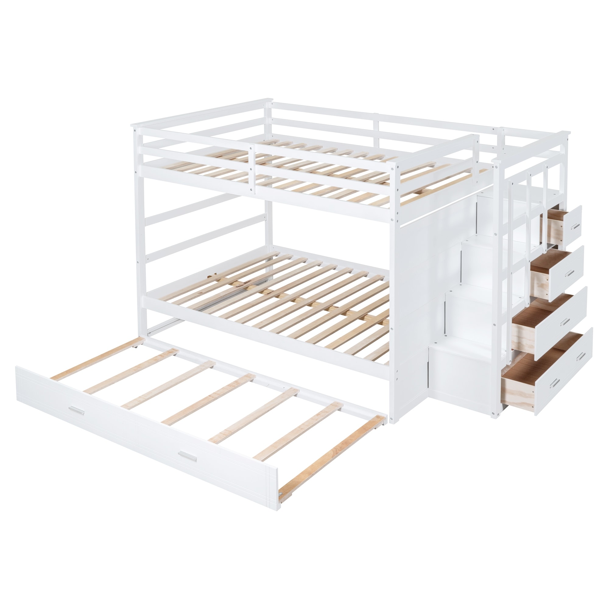 Full Over Full Bunk Bed with Storage Drawers and Multifunctional Staircase