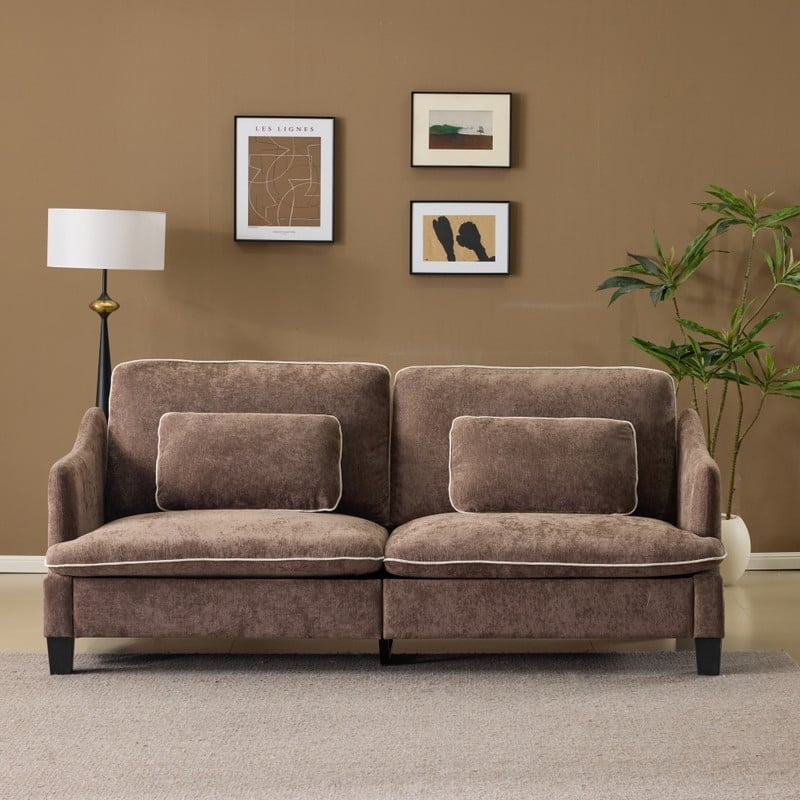 Transitional Loveseat Piped T-Cushions & Linen Blend