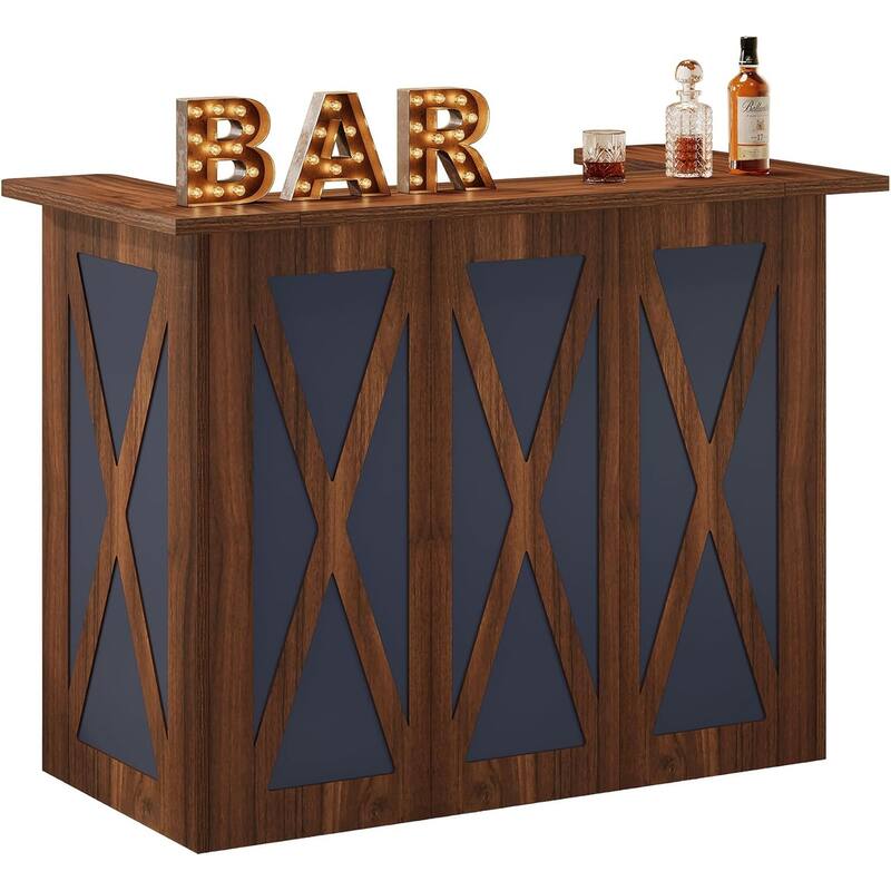 59-Inch Home Bar Unit, 43.3" H Modern Liquor Bar Table with X-Shaped Pattern, Wine Table