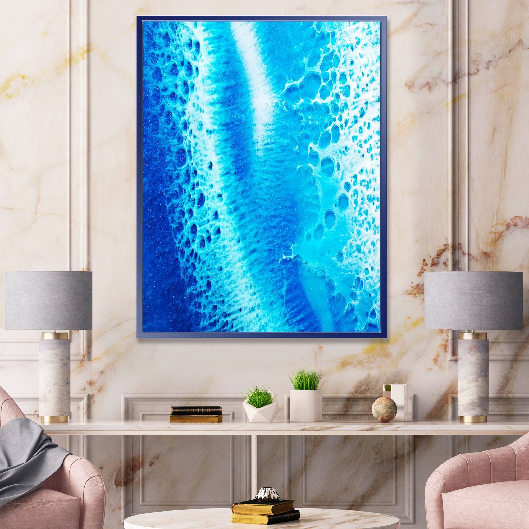 Designart "Waves Epoxy ResIn Art I" Modern & Contemporary Framed Canvas Wall Art Print Bed