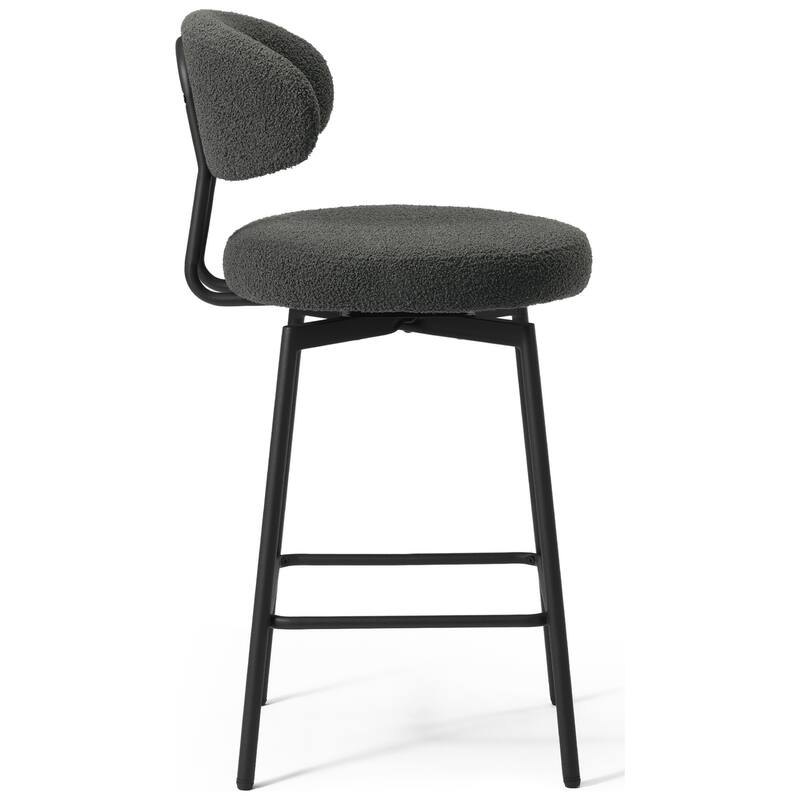 Bayville 27 Inch Faux Shearling Fabric Upholstered Swivel Counter Stool (Set of 2)