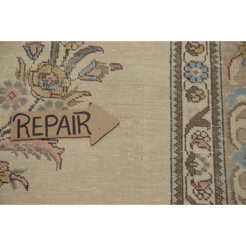 Hand Knotted Oriental 100% Wool Carpet Traditional Medallion Beige & Ivories Tabriz Area Rug - 12' 5'' X 9' 8''