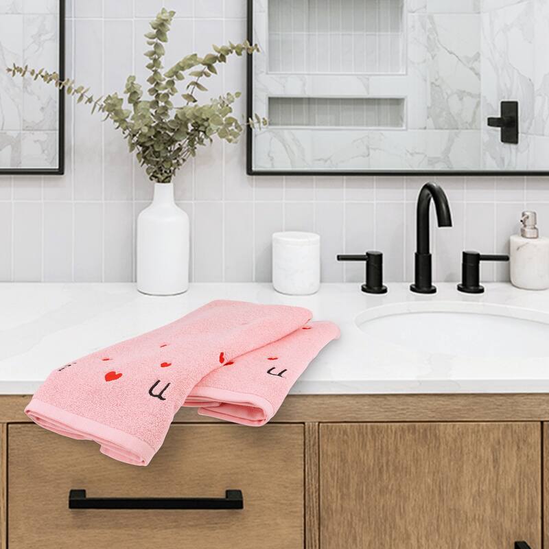 Valentine's Day Cotton Hand Towels Letter Heart Love Pattern Bathroom Decorative Absorbent Towel Set for Cleaning Drying