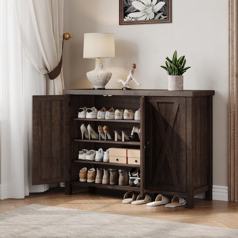 Farmhouse Shoe Cabinet with 3 Barn Doors - 4-Tier Entryway Shoe Storage