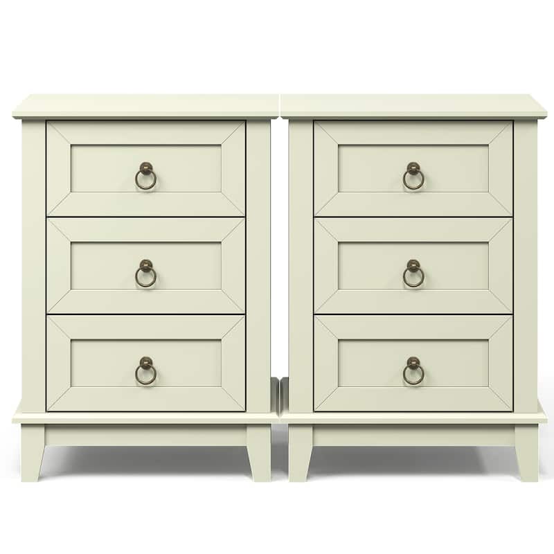 Modern 3-Drawer Wooden Nightstand Set of 2 - Light Green