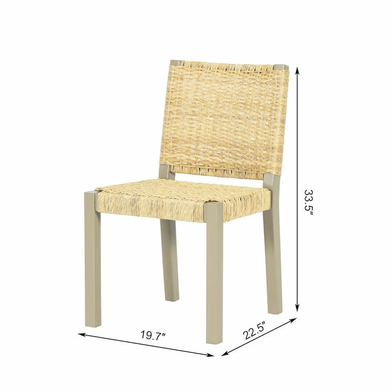 Extendable Solid Wood Dining Set - Rattan Chairs