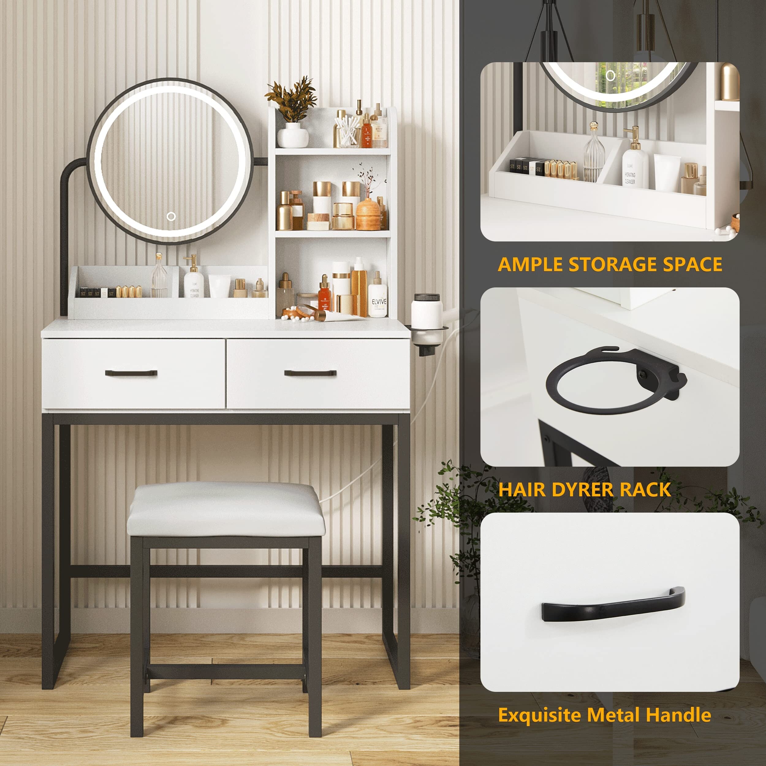 Makeup Vanity Desk with Mirror and Lights Small Vanity Table for Bedroom with Lots Storage 3 Lighting Modes 31.5in L Bed Bath Beyond 41207069
