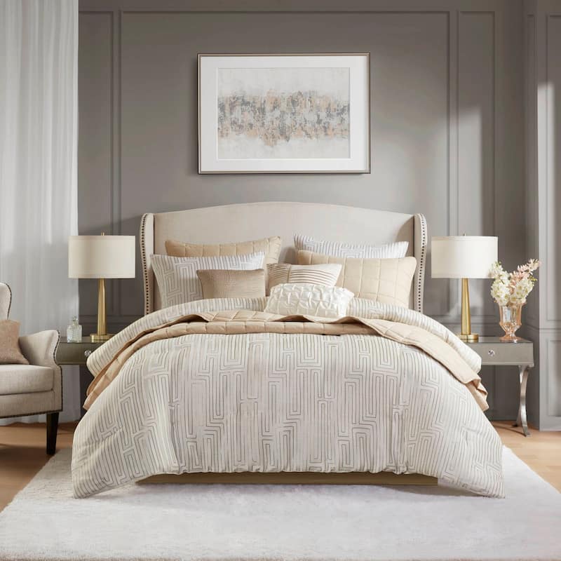 Madison Park Royce 10 Piece Luxury Jacquard Comforter Set - Ivory - California King