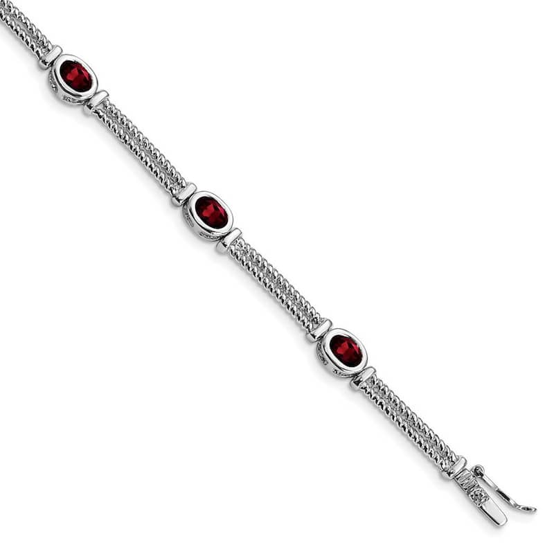 Curata 925 Sterling Silver Polished Box Catch Closure Garnet Bracelet 7 Inch Box Clasp