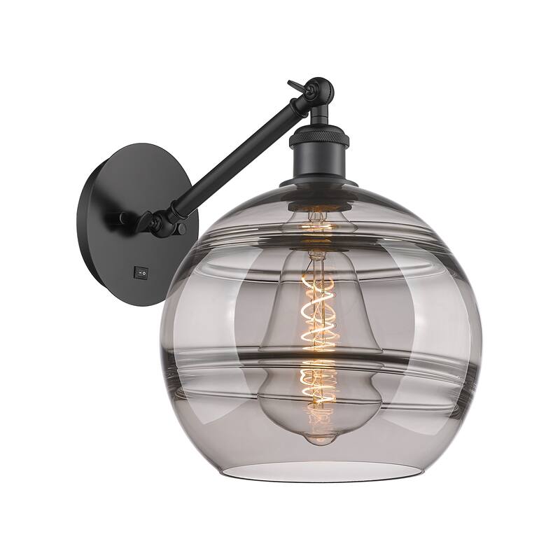 Innovations Lighting Endless Possibilities Ballston - Rochester - 1 Light 10" Adjustable Sconce - Arm Adjusts Up and Down - Matte Black/Light Smoke