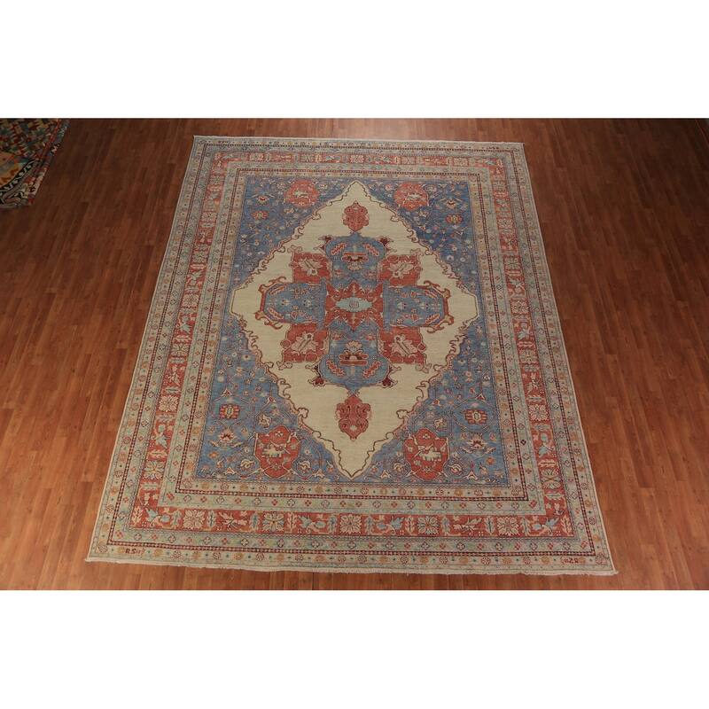 Vegetable Dye Heriz Serapi Oriental Rug Hand-Knotted Beige Wool Carpet - 10'1"x 12'8"