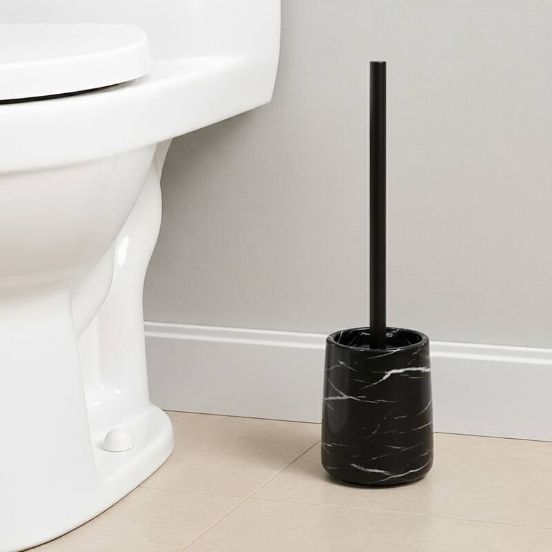 Marble Toilet Brush and Holder Set - 4 L x 4 W x 15.2 H - Black