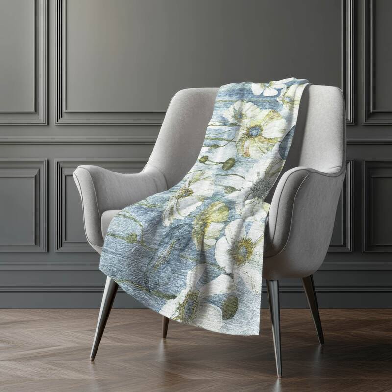 Premium Machine Washable Modern Floral Sherpa Throw Blanket