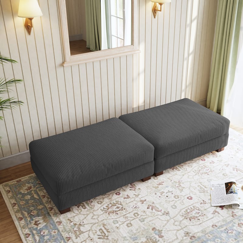 Corduroy Modern Ottoman with Wood Legs Set of 2