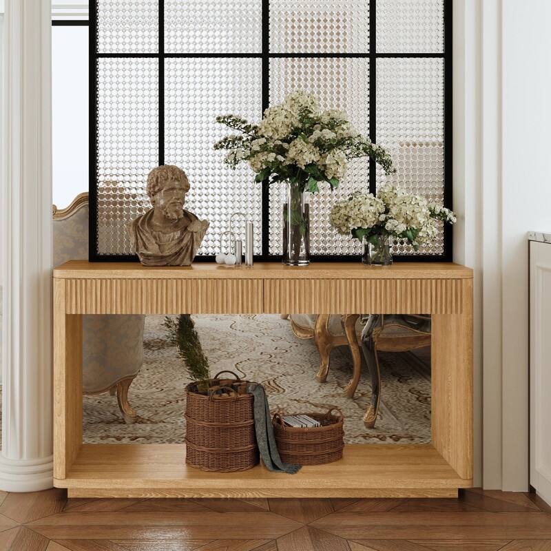 Modern 60-Inch Fluted Console Table with 2 Drawers for Living Room and Hallway Furniture Storage