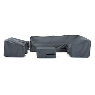 Cannes 9 Piece Polyester Outdoor Patio Sectional Deluxe Furniture Covers - Grey