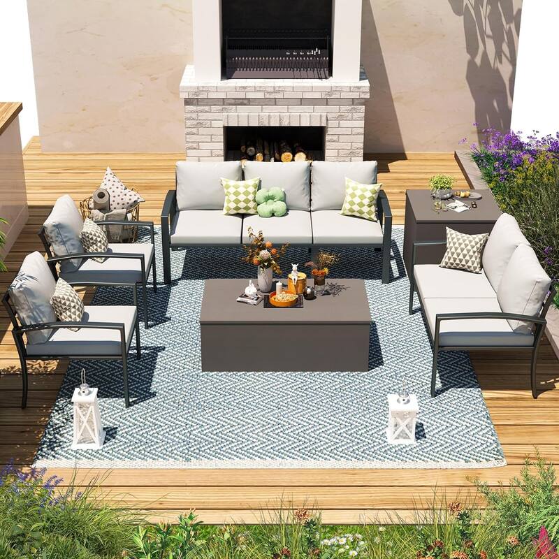 AECOJOY Metal Patio Furniture Set 7 Pieces Modern Outdoor Conversation Set