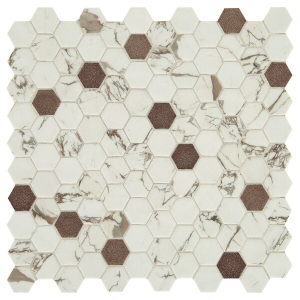 Daltile UP1HEXMS1PW Uptown Glass - 1" x 1" Hexagon Mosaic Wall Tile - Matte, Textured Marble Visual - Sold by Sheet