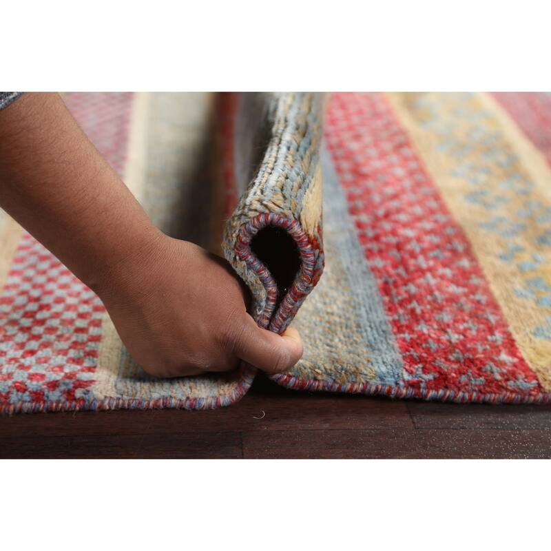 Striped Oriental Gabbeh Kashkoli Runner Rug Hand-knotted Wool Carpet - 2'8" x 11'11"