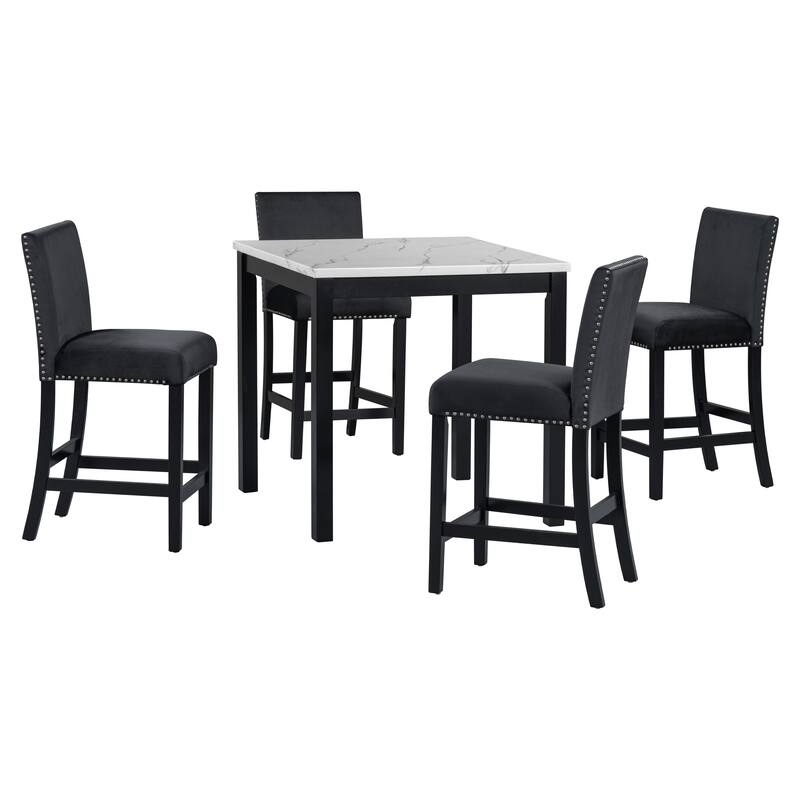 5-piece Counter Height Dining Table Set with One Faux Marble Top