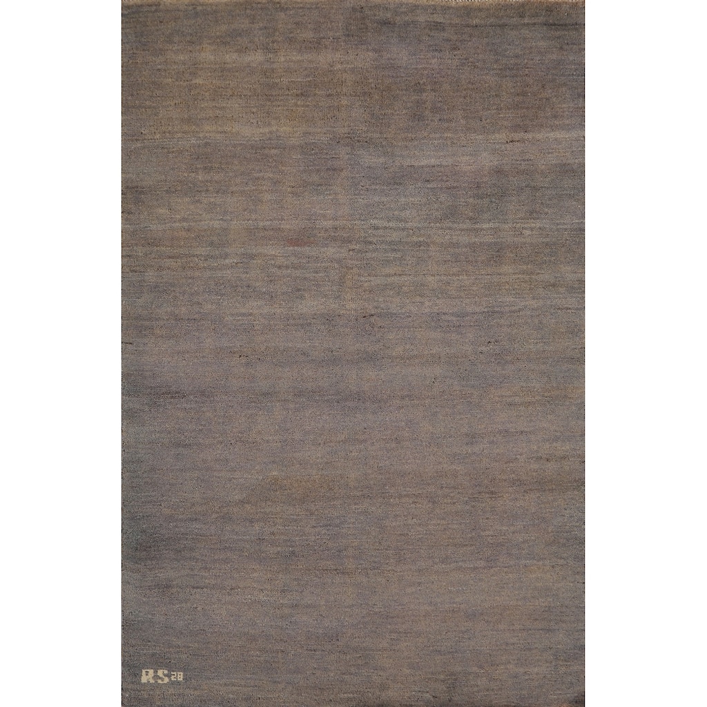 Modern Gabbeh Foyer Rug Handmade Grey Wool Carpet - 3'3"x 4'10"
