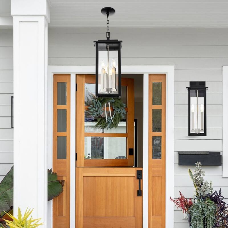 Outdoor Wall Sconce, Exterior Porch Light Wall Mount Lantern, Black and Brushed Nickel Finish with Clear Glass for House