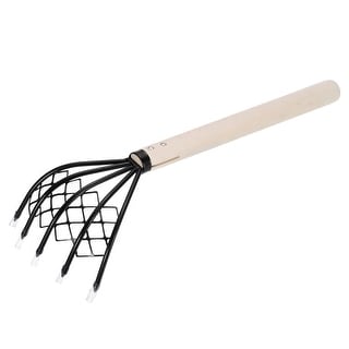 5 Teeth Mesh Net Claw Rake 15.35-inch Carbon Steel Rake w Wood Handle ...