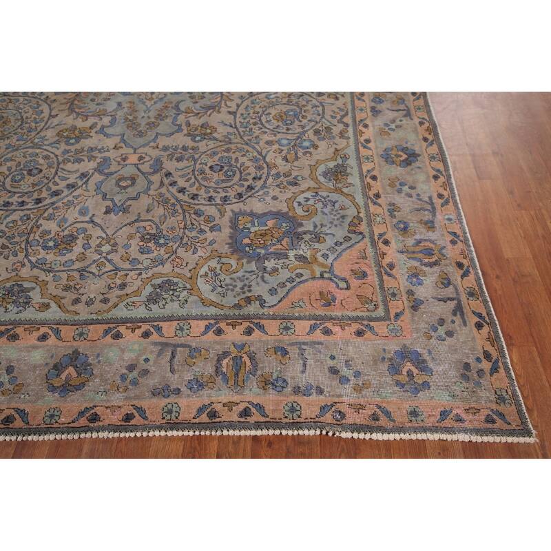 Distressed Tabriz Persian Antique Area Rug Handmade Wool Carpet - 8'0" x 10'9"