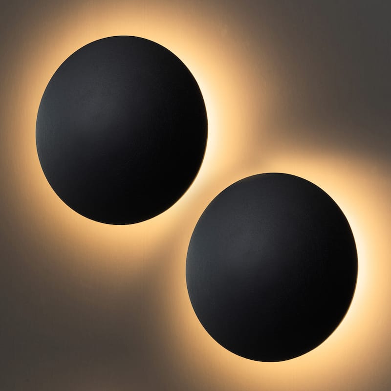 C Cattleya 2-pack Matte Black Aluminum Round Disc LED Indoor Outdoor Wall Sconce - 8"
