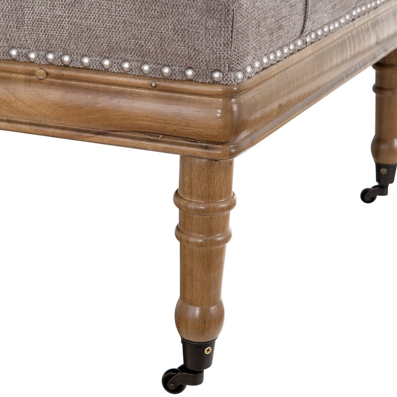 Grafton Home Woodland Upholstered Diamond Tufted Ottoman with Nail Trim and Casters