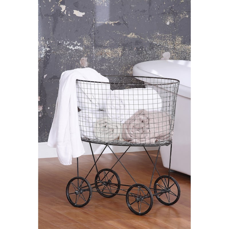 Metal Rolling Laundry Cart with Rack