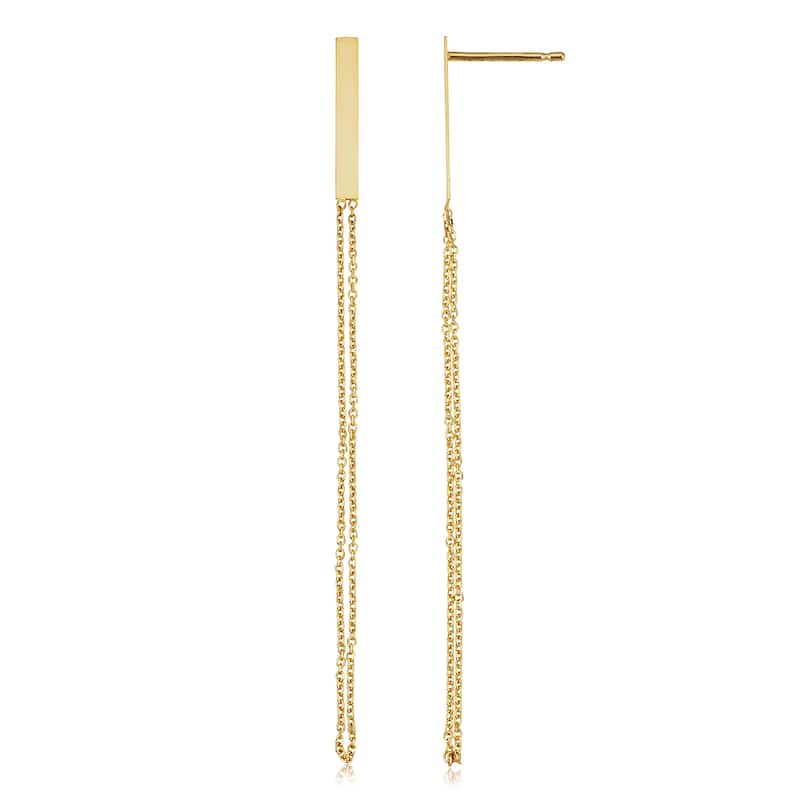 14k Yellow Gold Bar with Cable Chain Tassel Earrings