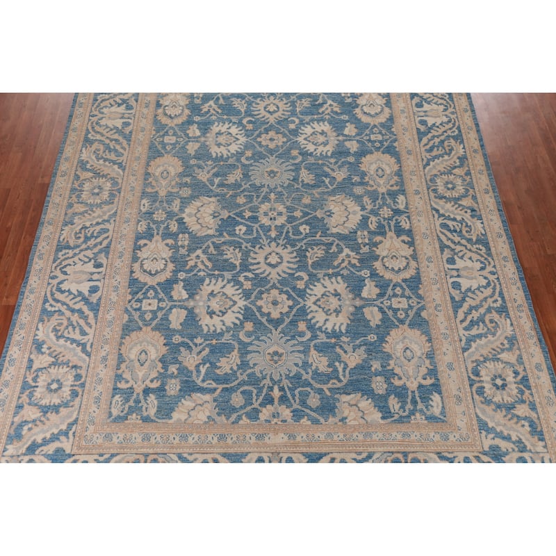 Hand Knotted Oriental 100% Wool Carpet Transitional All-Over Navy Blue & Blues Oushak Area Rug - 13' 11'' X 10' 1''
