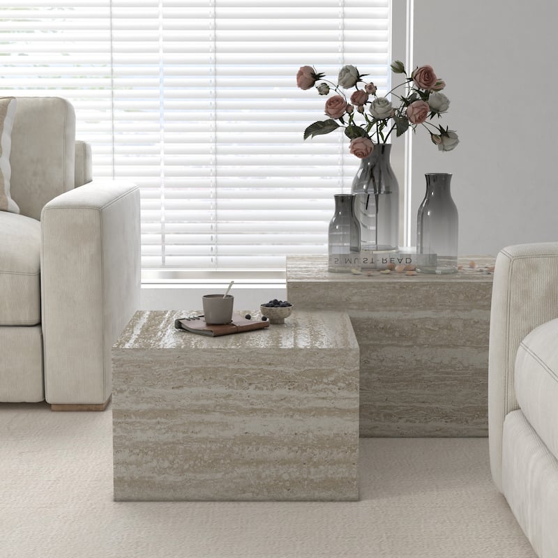 Caffoz Modern Square Faux Marble Nesting Coffee Tables - Set of 2