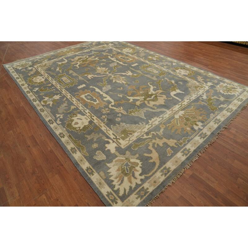 All-Over Gray Floral Oushak Indian Area Rug 9x12 - 12' 1'' X 8' 8''