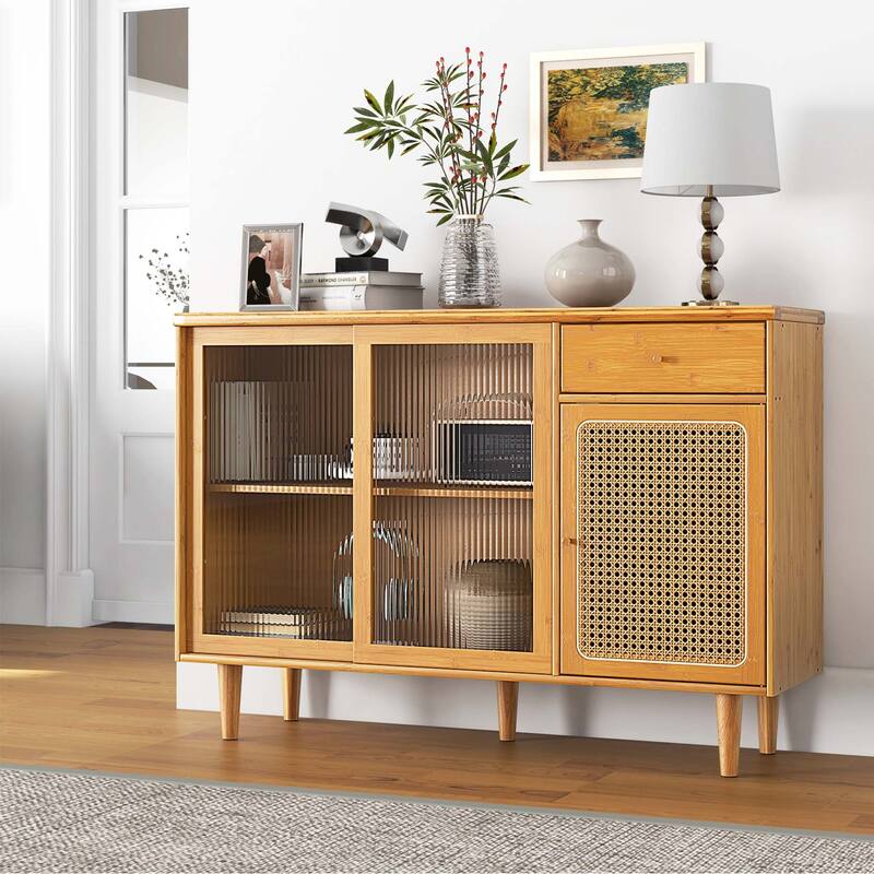 Costway Buffet Sideboard Cabinet Rattan Console Table with Sliding - See Details