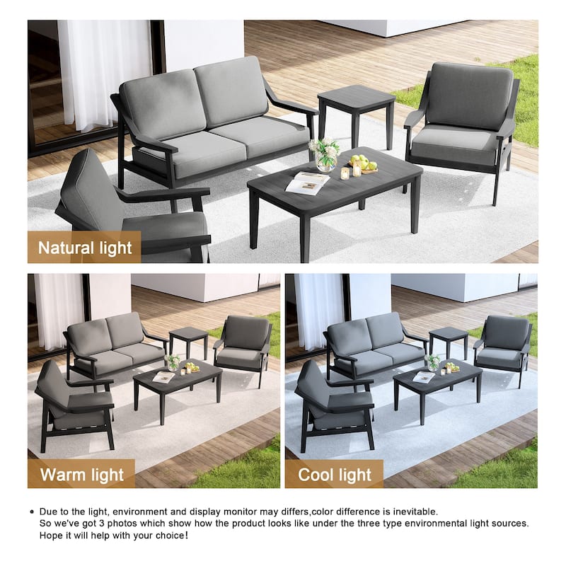 Outdoor Conversation Set Patio Cushioned Chair, Loveseat with Tables