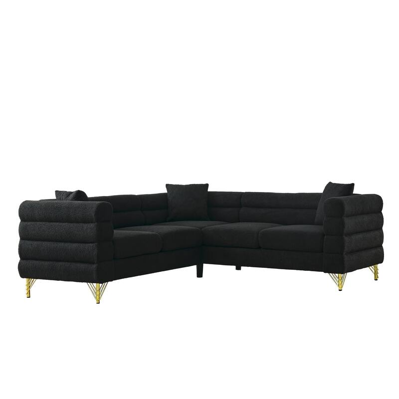 81.5" Teddy Fabric L-Shaped Sectional Sofa, 5-Seater Corner Couch with 3 Cushions