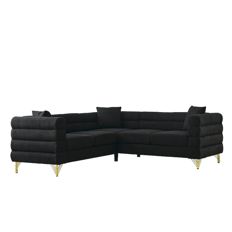Living Room L-shaped Sectional Sofa Teddy Fabric Corner Couch